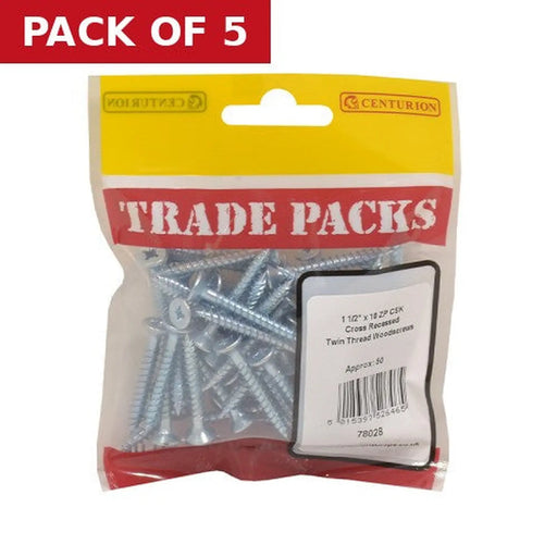 Pozi Twinthread Countersunk Woodscrews - Zinc Plated - 1 1/2" x 10 - Pack of 5