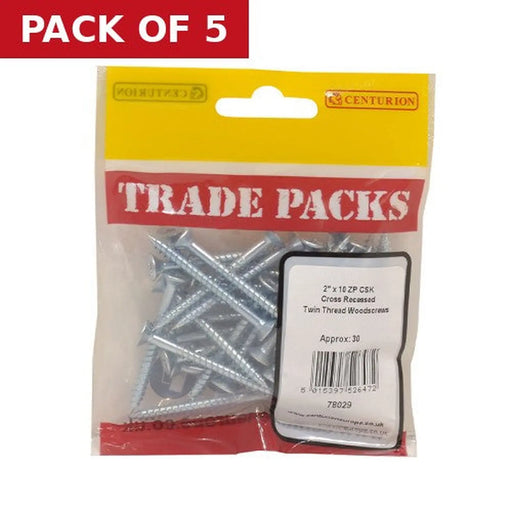 Pozi Twinthread Countersunk Woodscrews - Zinc Plated - 2" x 10 - - Pack of 5