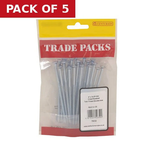 Pozi Twinthread Countersunk Woodscrews - Zinc Plated - 4" x 10 - - Pack of 5