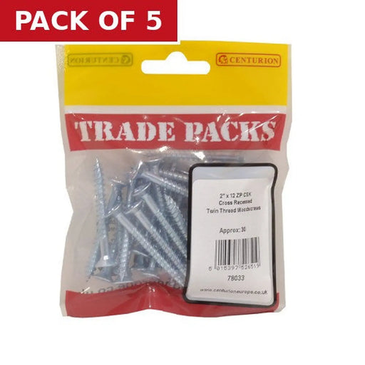 Pozi Twinthread Countersunk Woodscrews - Zinc Plated - 2" x 12 - - Pack of 5