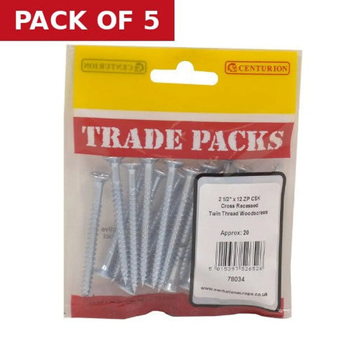 Pozi Twinthread Countersunk Woodscrews - Zinc Plated - 2 1/2" x 12 - Pack of 5
