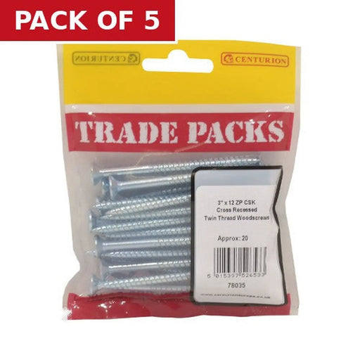 Pozi Twinthread Countersunk Woodscrews - Zinc Plated - 3" x 12 - - Pack of 5