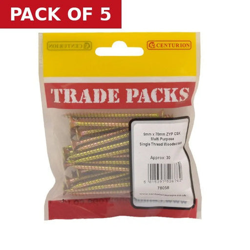 Pozi Multi Purpose Countersunk Woodscrews - Zinc Yellow Passivated - Pack of 5