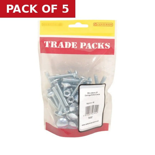Cup Square Carriage Bolts & Nuts - Zinc Plated - M6 x 40mm - (40 PK) - Pack of 5