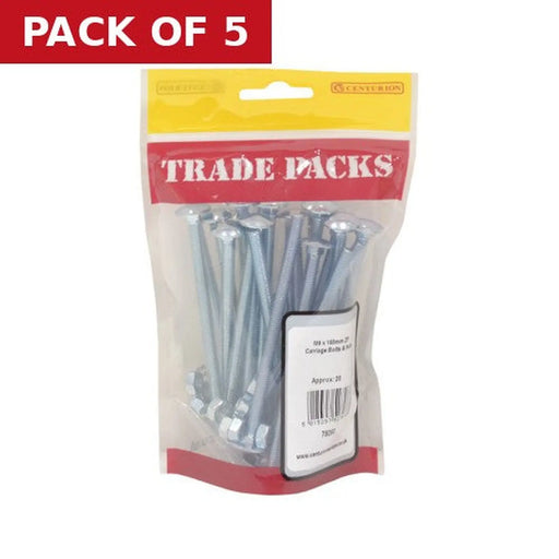 Cup Square Carriage Bolts & Nuts - Zinc Plated - M6 x 100mm - (20 - Pack of 5