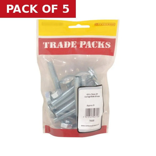 Cup Square Carriage Bolts & Nuts - Zinc Plated - M10 x 75mm - (9 PK) - Pack of 5