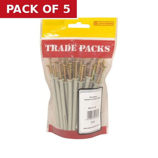 Hammer In Frame Fixings - Zinc Plated - M6 x 80mm - (45 PK) - Pack of 5