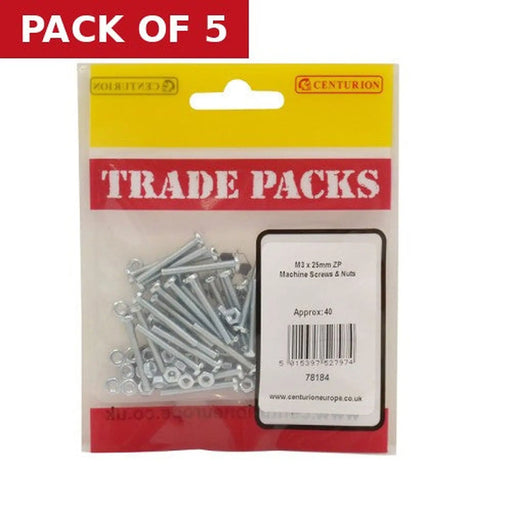 Machine Screws & Nuts - Zinc Plated - M3 x 25mm - (40 PK) - Pack of 5