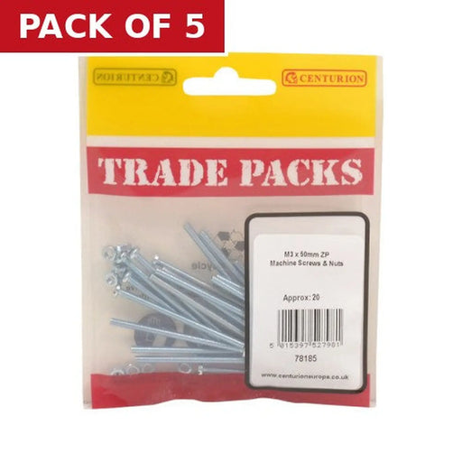 Machine Screws & Nuts - Zinc Plated - M3 x 50mm - (20 PK) - Pack of 5