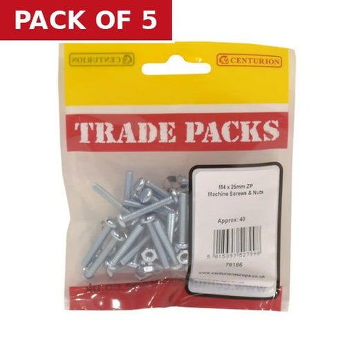Machine Screws & Nuts - Zinc Plated - M4 x 25mm - (40 PK) - Pack of 5