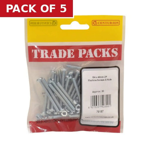 Machine Screws & Nuts - Zinc Plated - M4 x 40mm - (30 PK) - Pack of 5