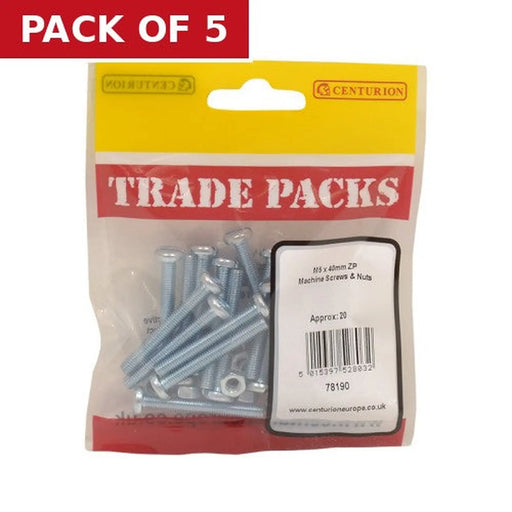 Machine Screws & Nuts - Zinc Plated - M5 x 40mm - (20 PK) - Pack of 5