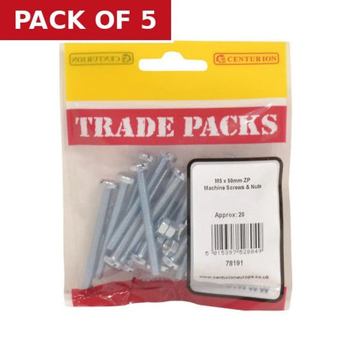 Machine Screws & Nuts - Zinc Plated - M5 x 50mm - (20 PK) - Pack of 5