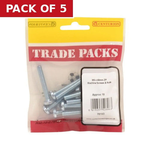 Machine Screws & Nuts - Zinc Plated - M6 x 40mm - (10 PK) - Pack of 5