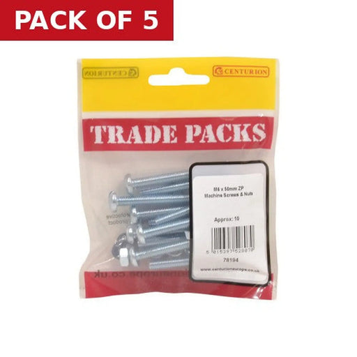 Machine Screws & Nuts - Zinc Plated - M6 x 50mm - (10 PK) - Pack of 5