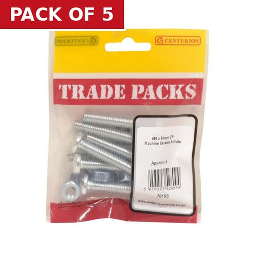Machine Screws & Nuts - Zinc Plated - M8 x 50mm - (6 PK) - Pack of 5