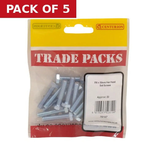 Hex Head Set Screws - Zinc Plated - M6 x 30mm - (20 PK) - Pack of 5