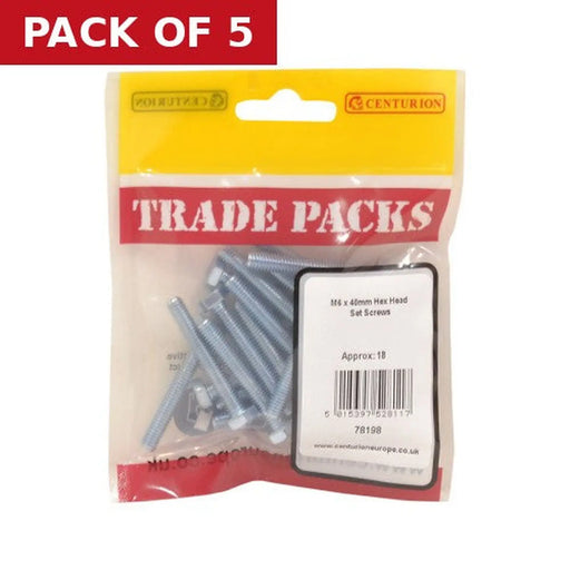 Hex Head Set Screws - Zinc Plated - M6 x 40mm - (18 PK) - Pack of 5