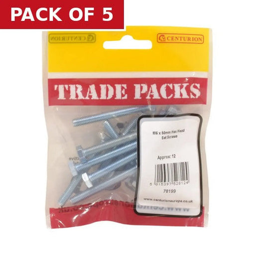 Hex Head Set Screws - Zinc Plated - M6 x 50mm - (12 PK) - Pack of 5
