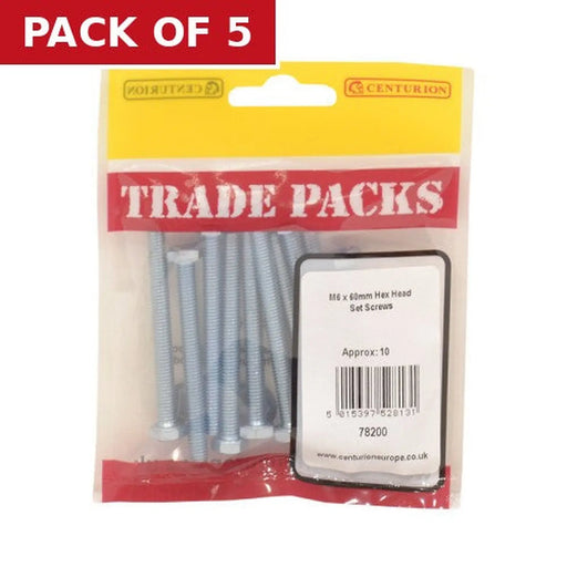 Hex Head Set Screws - Zinc Plated - M6 x 60mm - (10 PK) - Pack of 5