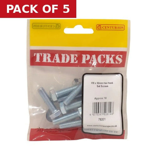 Hex Head Set Screws - Zinc Plated - M8 x 30mm - (10 PK) - Pack of 5