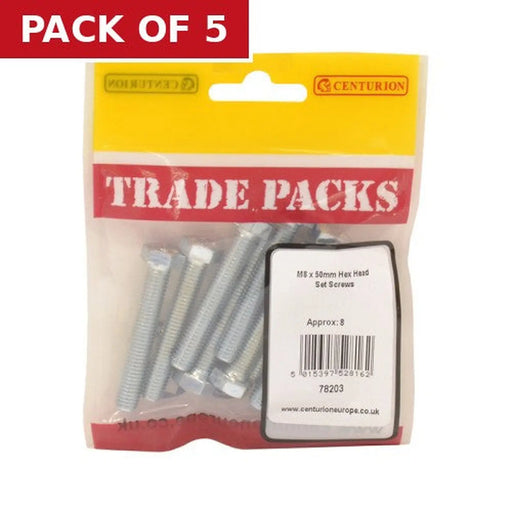 Hex Head Set Screws - Zinc Plated - M8 x 50mm - (8 PK) - Pack of 5