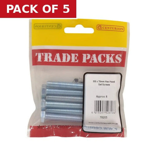 Hex Head Set Screws - Zinc Plated - M8 x 70mm - (6 PK) - Pack of 5