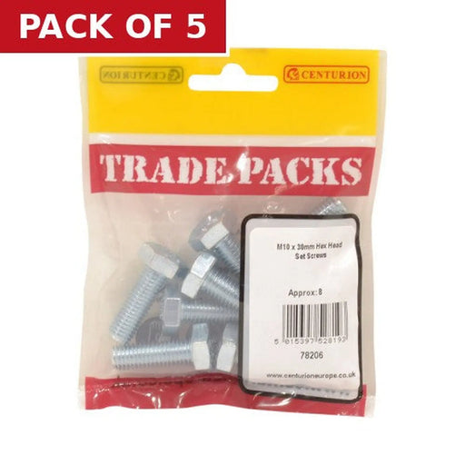 Hex Head Set Screws - Zinc Plated - M10 x 30mm - (8 PK) - Pack of 5