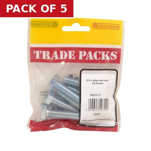 Hex Head Set Screws - Zinc Plated - M10 x 40mm - (6 PK) - Pack of 5