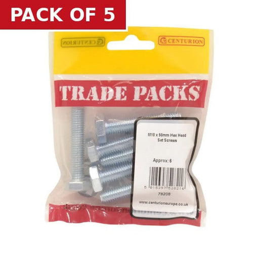 Hex Head Set Screws - Zinc Plated - M10 x 50mm - (6 PK) - Pack of 5