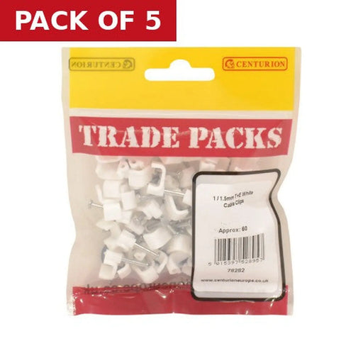 Flat Cable Clip - White - 1/1.5mm - (60 PK) - Pack of 5