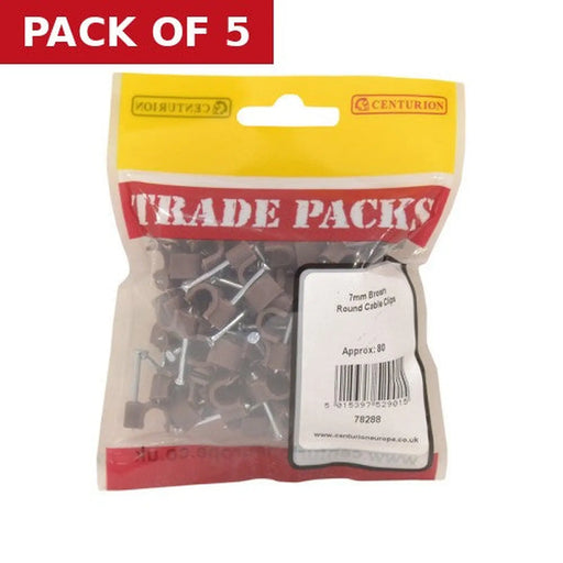 Round Cable Clips - Brown - 7mm - (80 PK) - Pack of 5