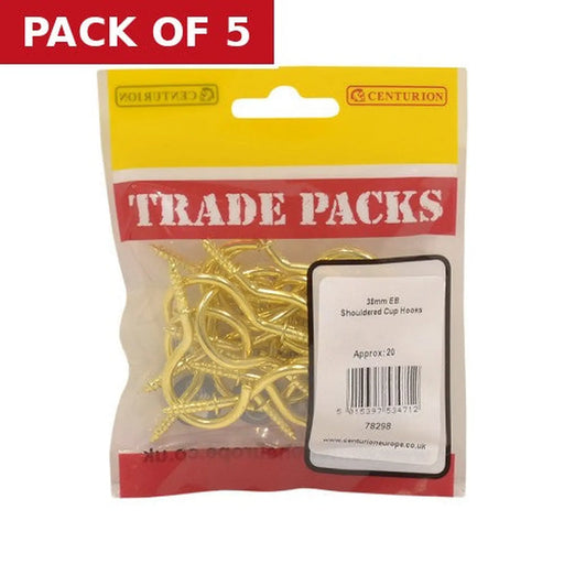 Shouldered Cup Hooks - Brass - 38mm - (20 PK) - Pack of 5