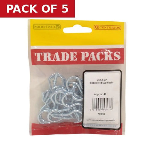 Shouldered Cup Hooks - Zinc Plated - 25mm - (40 PK) - Pack of 5