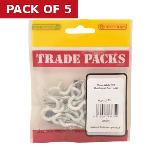 Shouldered Cup Hooks - White PVC - 19mm - (25 PK) - Pack of 5