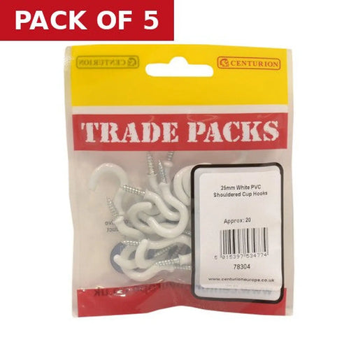 Shouldered Cup Hooks - White PVC - 25mm - (20 PK) - Pack of 5