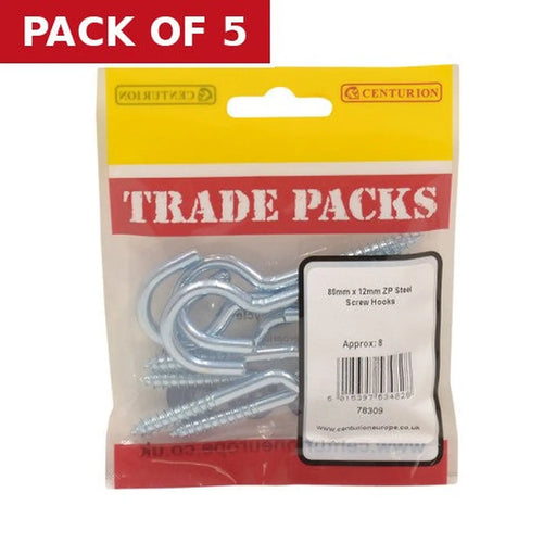 Steel Screw Hooks - Zinc Plated - 80mm x 12mm - (8 PK) - Pack of 5