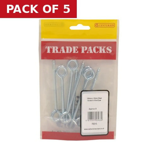 Screw In Steel Vine Eyes - Zinc Plated - 100mm x 18mm - (8 PK) - Pack of 5