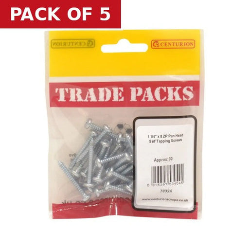 Pan Head Self Tapping Screws - Zinc Plated - 1 1/4" x 8 - (30 PK) - Pack of 5
