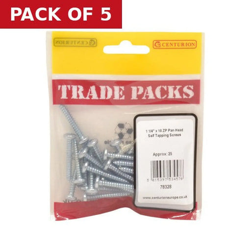 Pan Head Self Tapping Screws - Zinc Plated - 1 1/4" x 10 - (25 PK) - Pack of 5