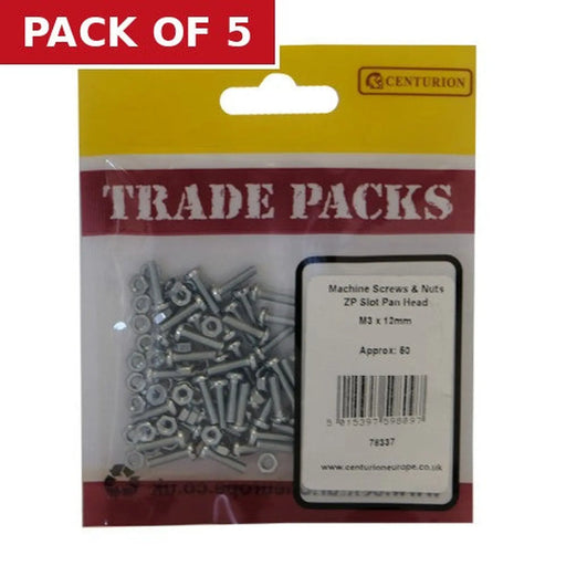 Machine Screws & Nuts - Zinc Plated - Slot Pan Head - M3 x 12mm - - Pack of 5