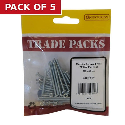 Machine Screws & Nuts - Zinc Plated - Slot Pan Head - M3 x 40mm - - Pack of 5
