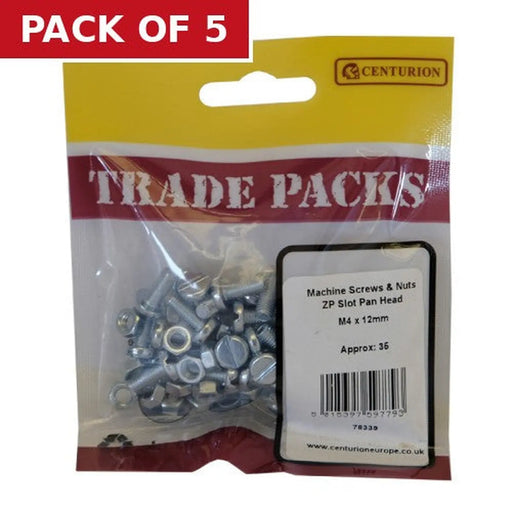 Machine Screws & Nuts - Zinc Plated - Slot Pan Head  - M4 x 12mm - - Pack of 5