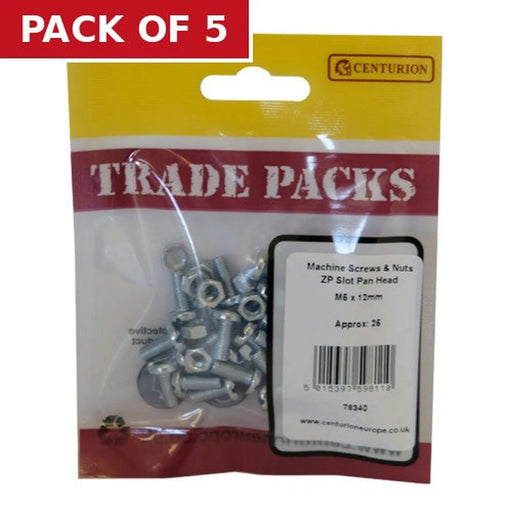 Machine Screws & Nuts - Zinc Plated - Slot Pan Head - M5 x 12mm - - Pack of 5