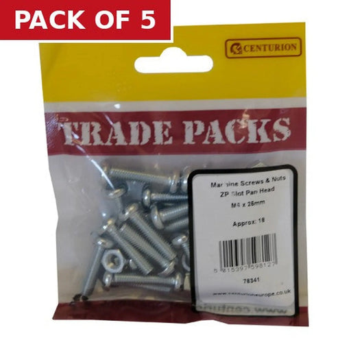 Machine Screws & Nuts - Zinc Plated - Slot Pan Head - M6 x 25mm - - Pack of 5