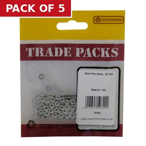 Steel Hex Nuts - Zinc Plated - M3 - (100 PK) - Pack of 5