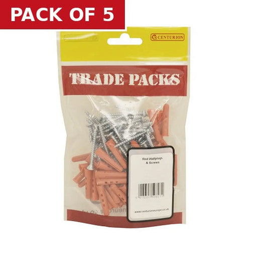 Red Wallplugs & Screws - (100PK) - Pack of 5