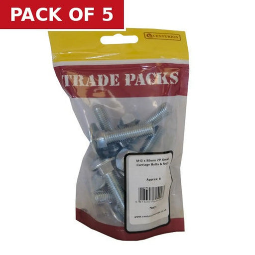 Cup Square Small Carriage Bolts & Nuts - Zinc Plated - M12 x 50mm - - Pack of 5