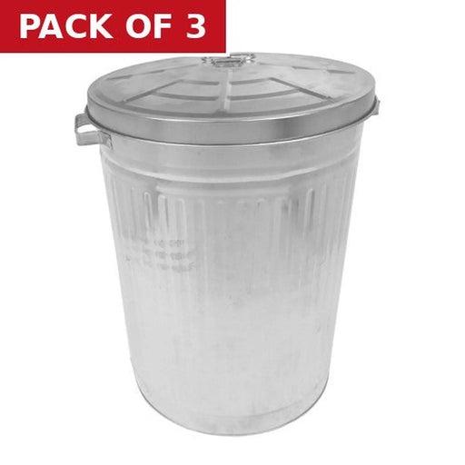 Galvanised Dustbin, 80 Litre - Pack of 3