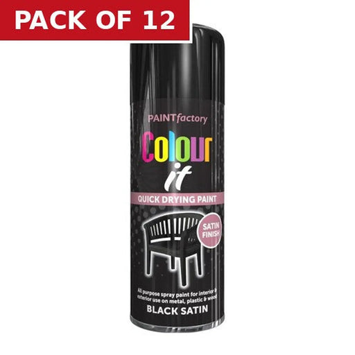 Paint Factory Colour It Satin Paint, Black (400ml) - Pack of 12